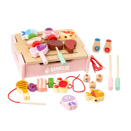 Jucarii din Lemn & Montessori - Set Gratar Jucarie Lemn Roz