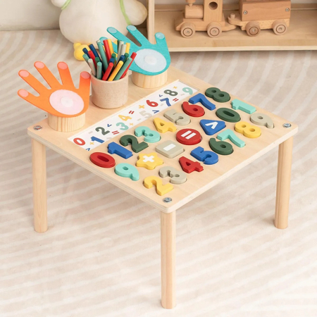Jucarii din Lemn & Montessori - Masa Matematica Montessori Lemn, Cifre 3D  Palme Degete