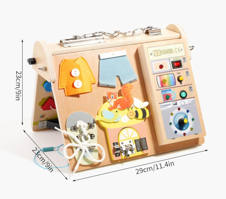Busy Board Montessori Lemn 4in1 LED, Nasturi Sireturi Circuit [2]