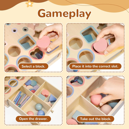 Cutie Permanentei Montessori 4 in 1 din Lemn, Sortare si Cuie [4]