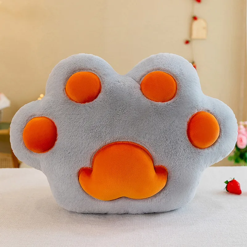 Jucarii din Plus - Mascote din Plus(3 ani +) - Perna din Plus in Forma de Labuta de Pisica – Gri cu Portocaliu