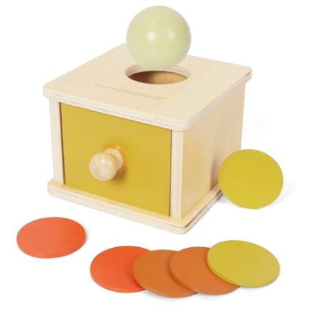 Jucarii din Lemn & Montessori - Cutia Permanentei Montessori 2 in 1, Sertar cu Minge si Monede