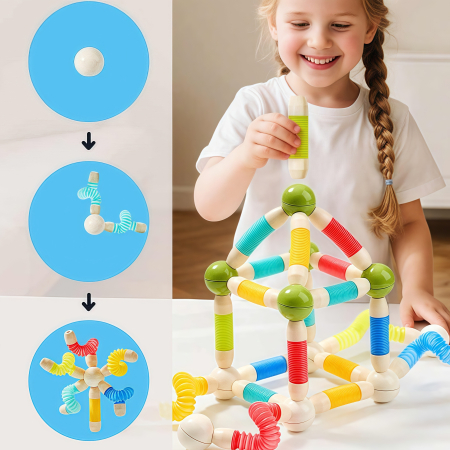 Set STEM magnetic 86 piese, bile si tuburi flexibile colorate, jucarie educativa [1]
