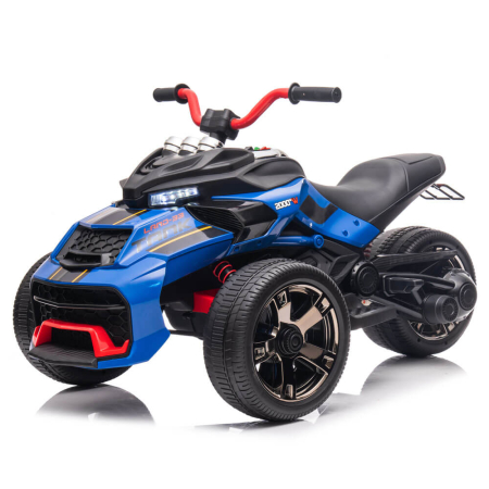 Masinute electrice - Trike Electric pentru Copii, 12V, 2 Motoare, Roti EVA, MP3 Bluetooth, Suspensii Spate Albastru