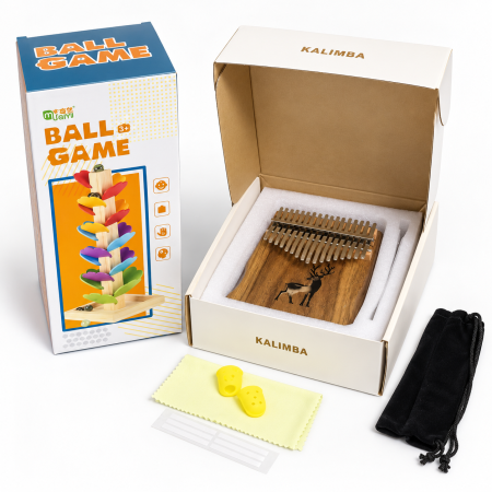 Idei de cadouri - Set cadou muzical Ball Game copac cu bile și Kalimba 17 clape