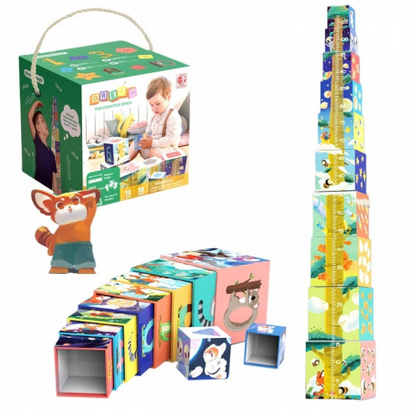 Jocuri educative (3 ani +) - Cub de Piramida Colorat Turn Puzzle cu Animale