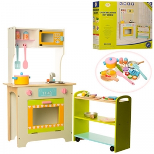 Jucarii din lemn si Montessori - Bucatarie de lemn Copii cu Etajera pe roti 2 in 1