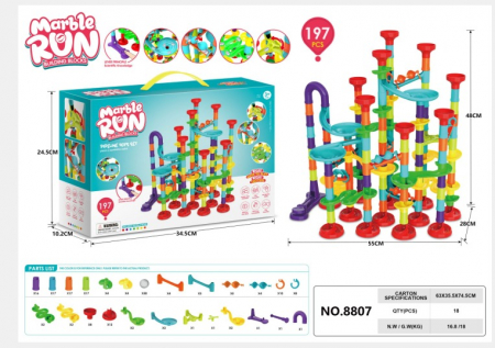 Masinute si Trenulete (3 ani+) - Cuburi de constructie Circuit cu Bile Marble Run 197 de piese