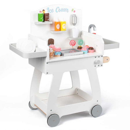 Jucarii din lemn si Montessori - Stand Inghetata Lemn Copii – Joc de Rol, Accesorii Incluse