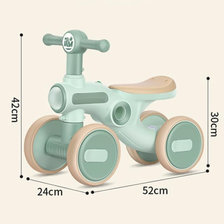 Bicicleta Echilibru Copii Ride-On Verde cu Lumini si Muzica, 4 Roti [2]