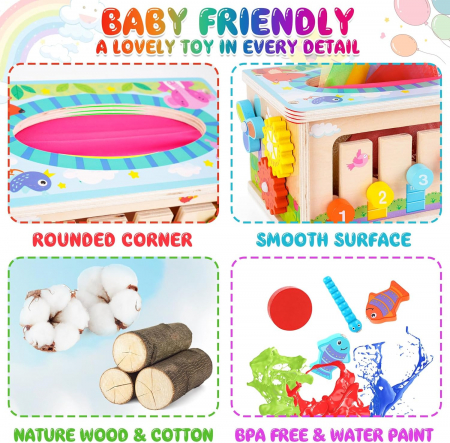 Cutie de Servetele Montessori 6 in 1 - Cub de Activitati Senzoriale din Lemn pentru Copii [3]