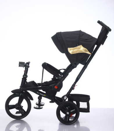 Tricicleta Premium L-SUN Negru Gold, Scaun 360°, Roti EVA, 6-48 Luni [3]
