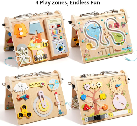 Busy Board Montessori Lemn 4in1 LED, Nasturi Sireturi Circuit [4]