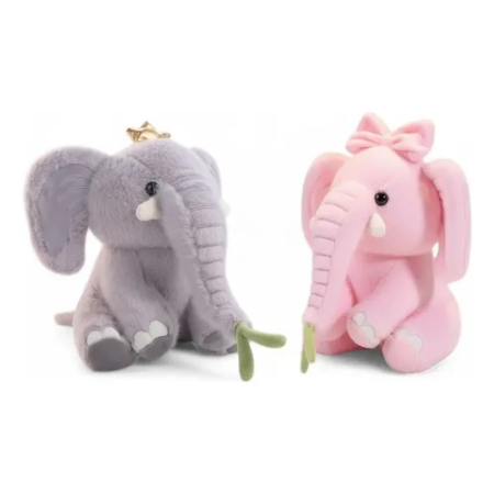 Jucarii - Set 2 Elefanti din Plus Gri si Roz, 25 cm, Coroana si Fundita