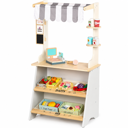 Jucarii din Lemn & Montessori - Supermarket din Lemn pentru Copii, cu Casa de Marcat