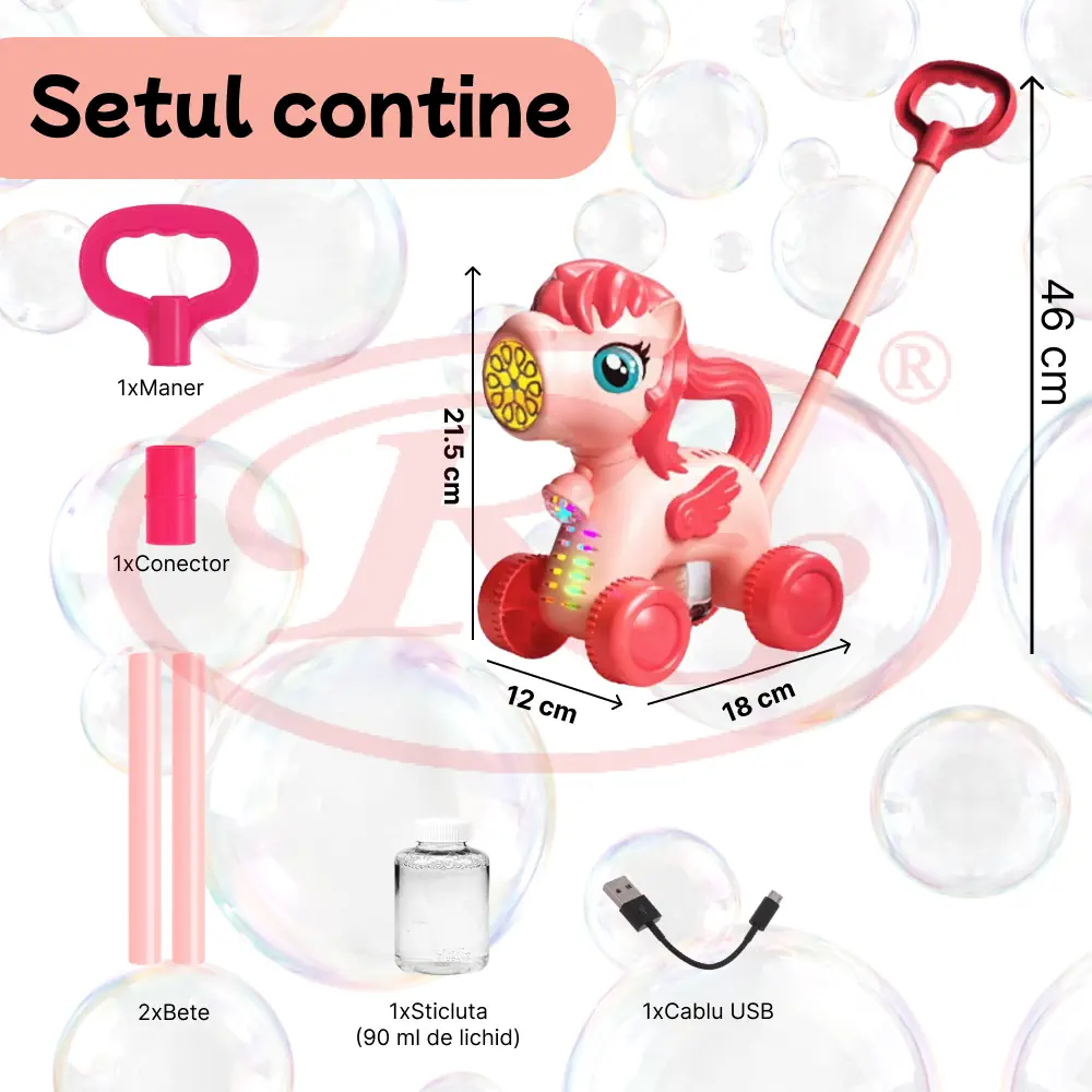 Jucarie Unicorn cu Baloane de Sapun si LED, 2 in 1, Reincarcabila USB [4]