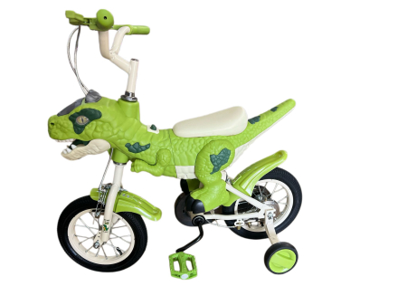 Masinute Biciclete cu si fara pedale - Bicicleta Copii Dinozaur T-Rex 3D Verde, 12 Inch, Roti Ajutatoare