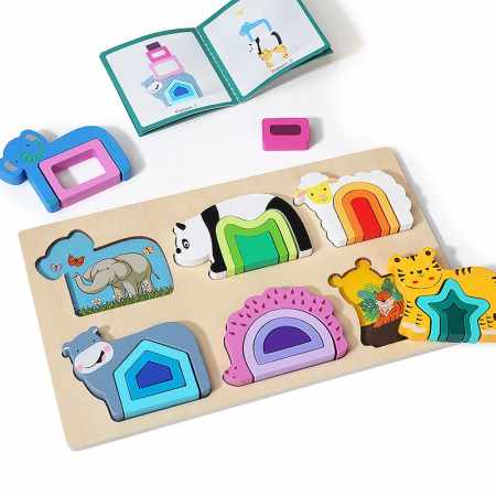 Puzzle din Lemn 3D Animale Curcubeu - Jucarie Educativa pentru Copii [3]