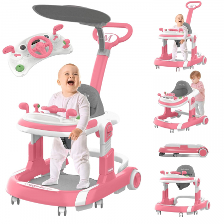 Premergator Transformabil Roz 3 in 1 Muzica Maner Impingere Reglabil pe Inaltime [1]