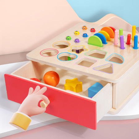 Cutie Activitati Montessori 4 in 1 Lemn, 27 Piese, Sertar [4]