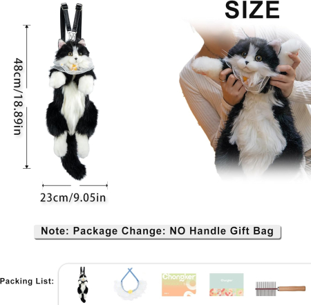 Rucsac Roz din Plus Pisica Ragdoll 48 cm, Geanta Plus Realista [2]