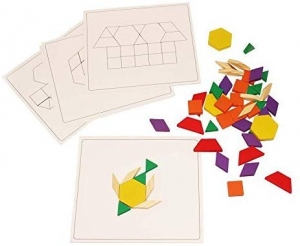 Jucarii din lemn si Montessori - Joc din Lemn Tangram Puzzle Blocks 125 piese - 250 piese