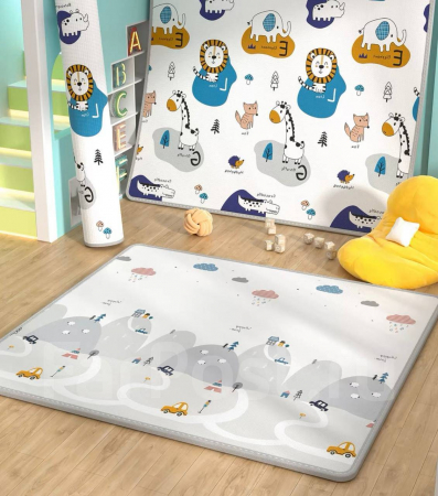 Camera copilului - Covor joaca reversibil copii 180x200 cm grosime 2cm XPE antiderapant Animale si sosele