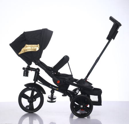 Tricicleta Premium L-SUN Negru Gold, Scaun 360°, Roti EVA, 6-48 Luni [1]