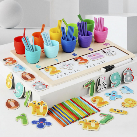Joc Educativ Montessori - Clasificare Culori si Invatare Numere, Jucarie Lemn Copii [1]