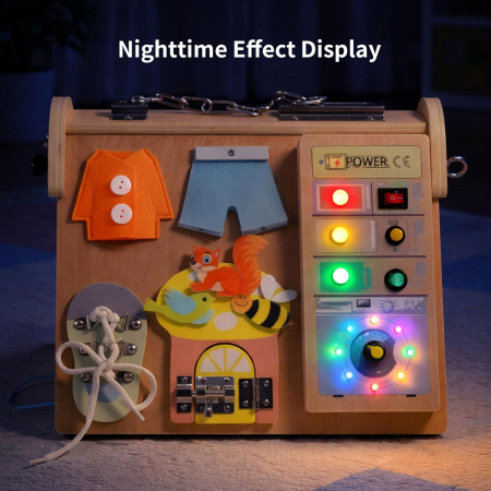 Busy Board Montessori Lemn 4in1 LED, Nasturi Sireturi Circuit [1]