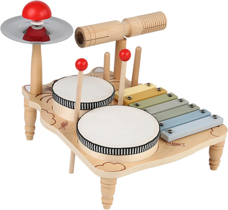 Set Muzical Copii 5 in 1 din Lemn — Tobe Xilofon Chimbal Guiro [4]