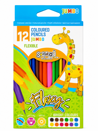 Accesorii de Scoala - Creioane Color Flexibile Jumbo, 12 Culori/Set, S-Cool