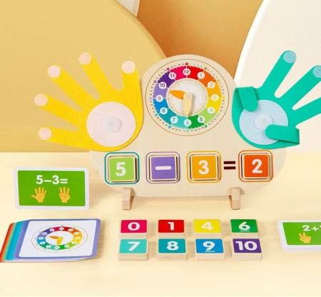 Jucarii din Lemn & Montessori - Set Matematica si Ceas Didactic Lemn 3-6 Ani, 55 Piese, Montessori