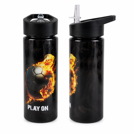 Accesorii de Scoala - Sticla Apa 600 ml, cu Pai, Play On, Model Fotbal