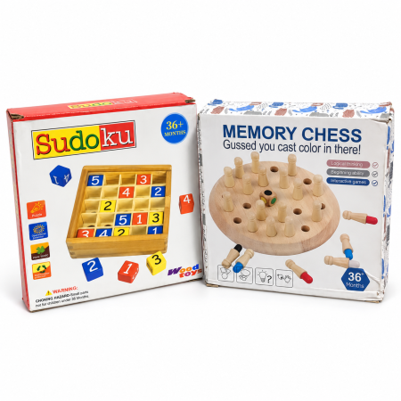 Idei de cadouri - Set cadou jocuri logice din lemn: Sudoku pentru copii și Memory Chess