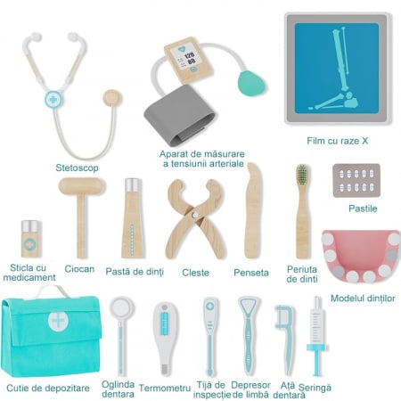Set Accesorii Trusă Doctor Dentist din Lemn - Stomatologia [9]