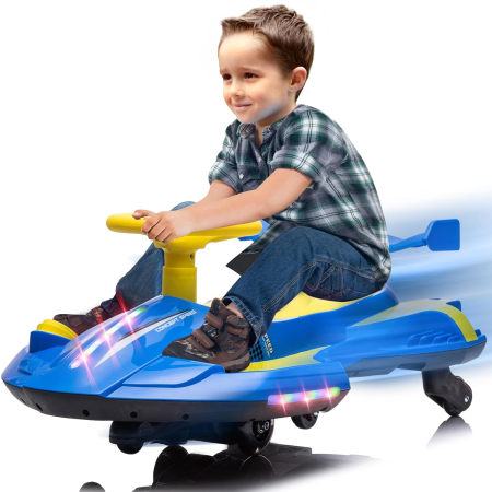 Kart Electric Drift 12V pentru Copii cu Lumini LED, Muzica Bluetooth, Rotire 360° Albastru [2]