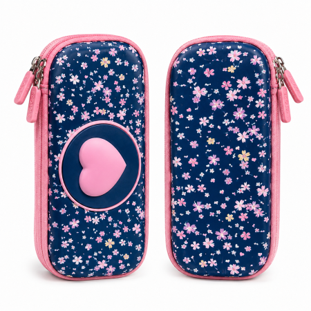 Accesorii de Scoala - Penar Neechipat 3D Pink Heart, Floral, 1 Fermoar, S-Cool