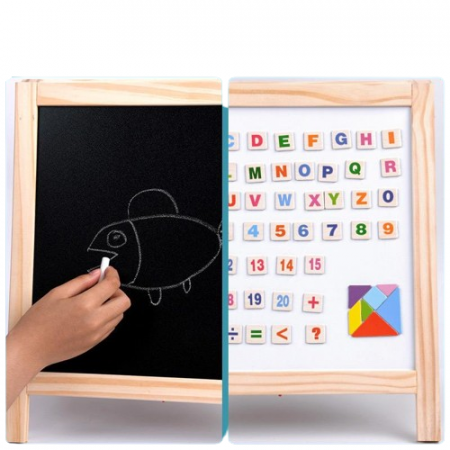 Tabla Educativa cu 2 Fete din Lemn - Litere, Cifre si Tangram Magnetice [2]