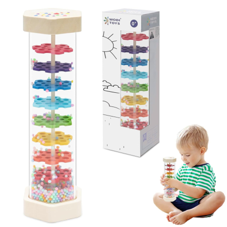 Jucarii din Lemn & Montessori - Rainstick Senzorial Bebelusi  21,6 cm, 8 Niveluri, 6 Luni+