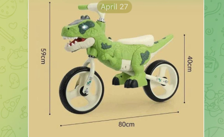 Bicicleta de Echilibru Copii Dinozaur Verde cu Muzica si Lumini, 2–6 ani [2]