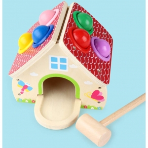Jocuri creative (3 ani +) - Casuta din lemn multifunctionala cu bile si ceas "BALL HOUSE"