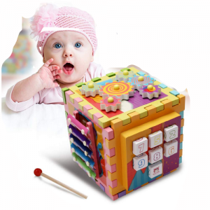 Jocuri creative (3 ani +) - Joc Cub din Lemn multifunctional 6 in 1 Puzzle