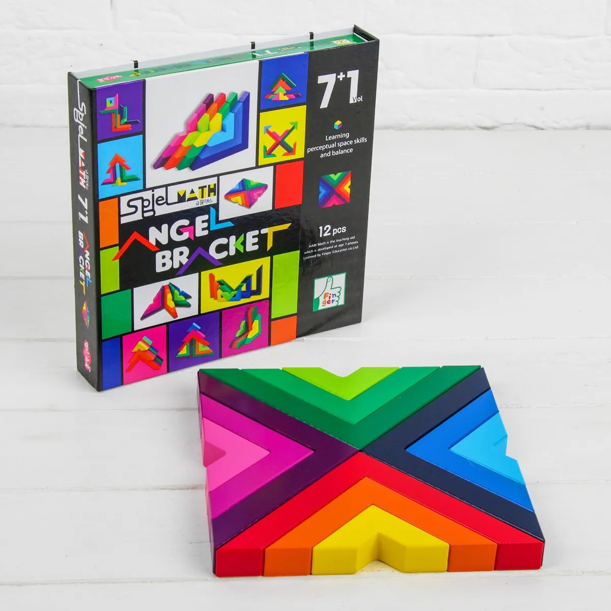 Jocuri creative (3 ani +) - Joc Lemn Construtie Tangram 12 piese Curcubeu