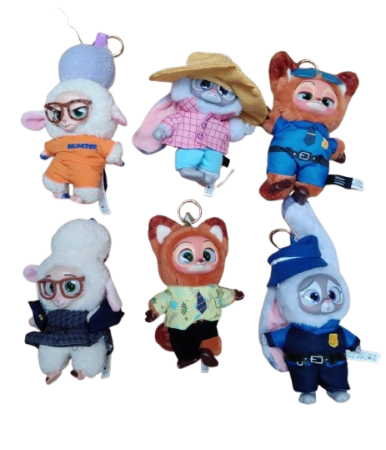 Jucarii din Plus (3 ani +) - Set 6 Brelocuri din Plus Labubu Zootopia 17 cm