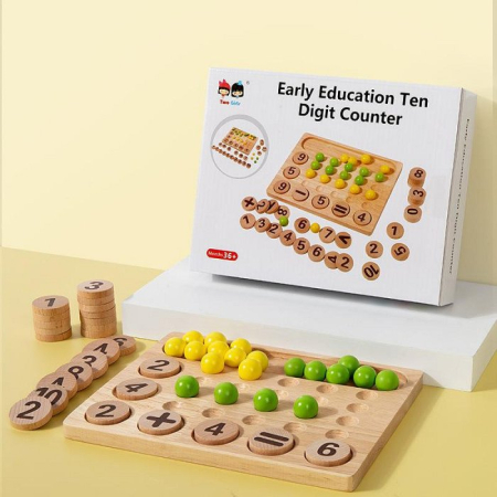 Jucarii din Lemn & Montessori - Joc Matematica Lemn cu Bile si Discuri, 56 Piese, Adunare