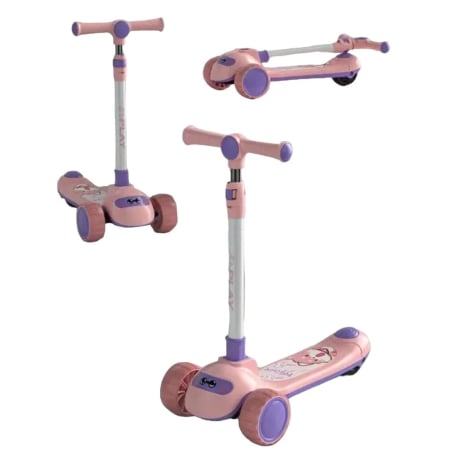 Jucarii exterior - Trotineta Copii 3 Roti Pliabila cu Lumini LED – Reglabila, Play Roz