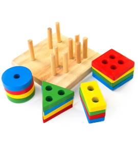 Joc din Lemn Figuri Geometrice Sortare Color Set [3]