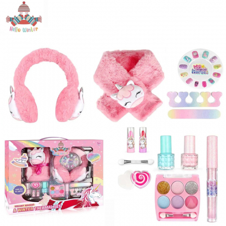 Papusi -Casute- Masute infrumusetare ( 3 ani +) - Set de Frumusete Unicorn cu Tematica de Iarna– Machiaj  pentru Copii