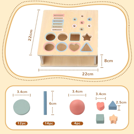 Cutie Permanentei Montessori 4 in 1 din Lemn, Sortare si Cuie [3]